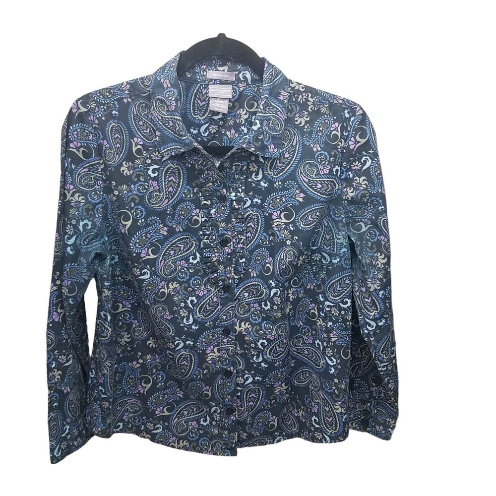 Laura Scott Womens Sz pm Multicolor Paisley Long Sleeve Button Down Blouse